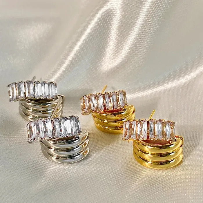 Vintage Crystal C-Shaped Drop Earrings Zinc Alloy Wedding Gift for Women