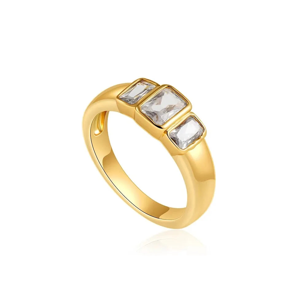 18K Gold Plated Stainless Steel CZ Geometric Twist Chunky Wedding Ring