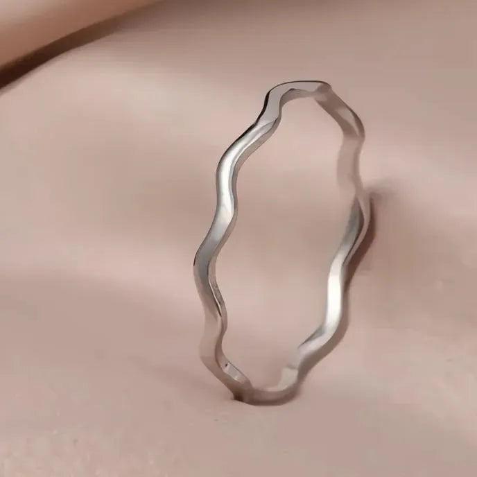 Minimalist Irregular Sea Wave Brass Ring for Women Elegant Wedding Fashion Jewelry Gift