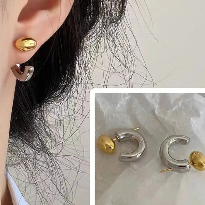 Two-Tone Irregular Copper Stud Earrings for Women Trendy Fashion 2025