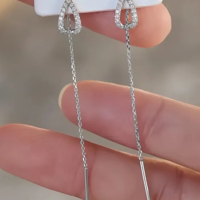 Water Drop Pear Shaped CZ Long Tassel Bridal Earrings