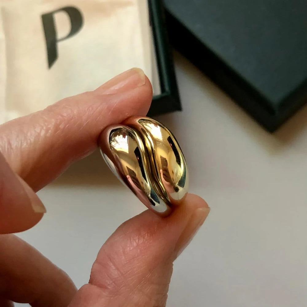 18k Gold Plated Punk Waterproof Waterdrop Ring Set for Couples Retro Jewelry Gift