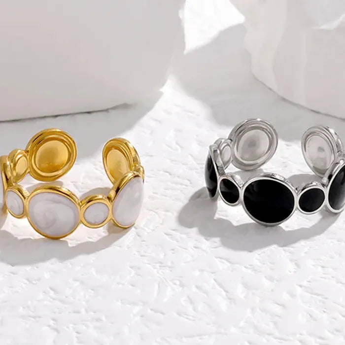 Adjustable Vintage White Dripping Oil Geometric Ring for Women 2023 Trendy Jewelry