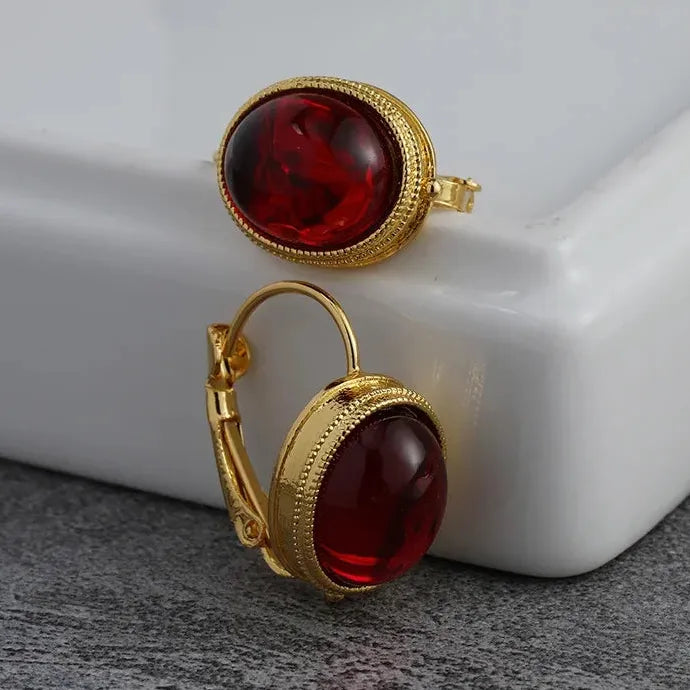 Gold Plated Red CZ Stud Earrings for Women Princess Party Wedding Jewelry