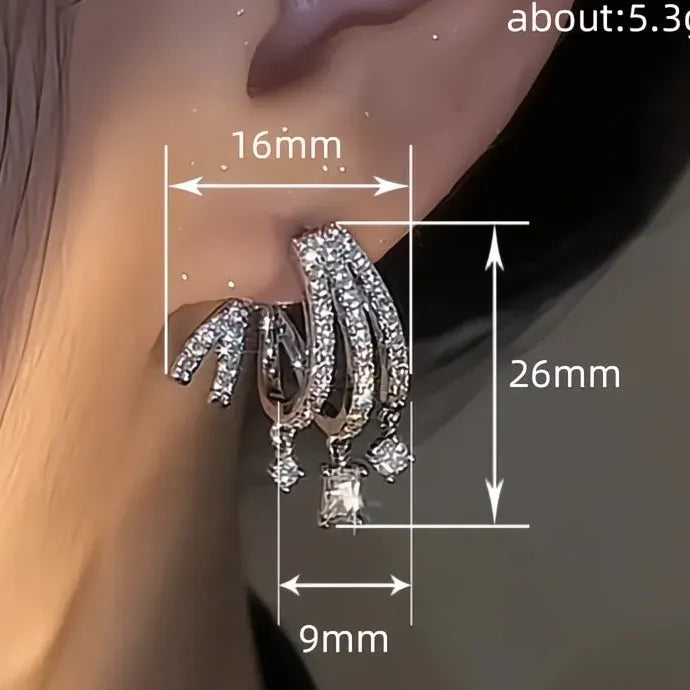 Elegant Multilayer Geometric CZ Drop Earrings Copper Alloy Wedding Jewelry for Women