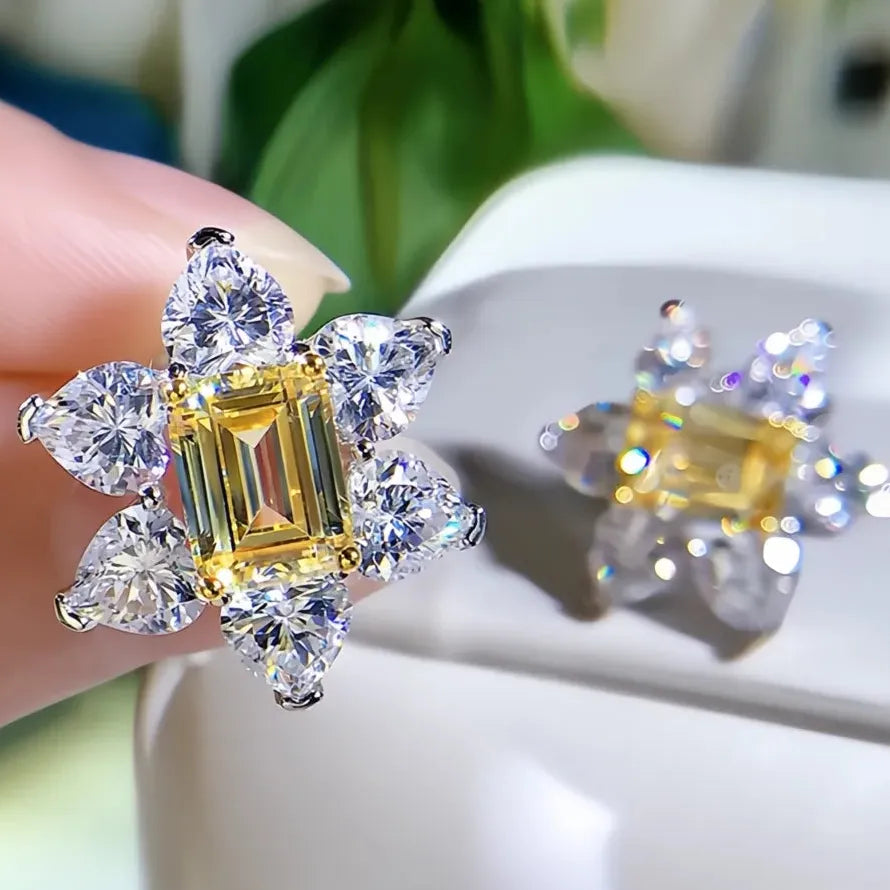 Bright Yellow Flower CZ Geometric Copper Alloy Stud Earrings Wedding Gift
