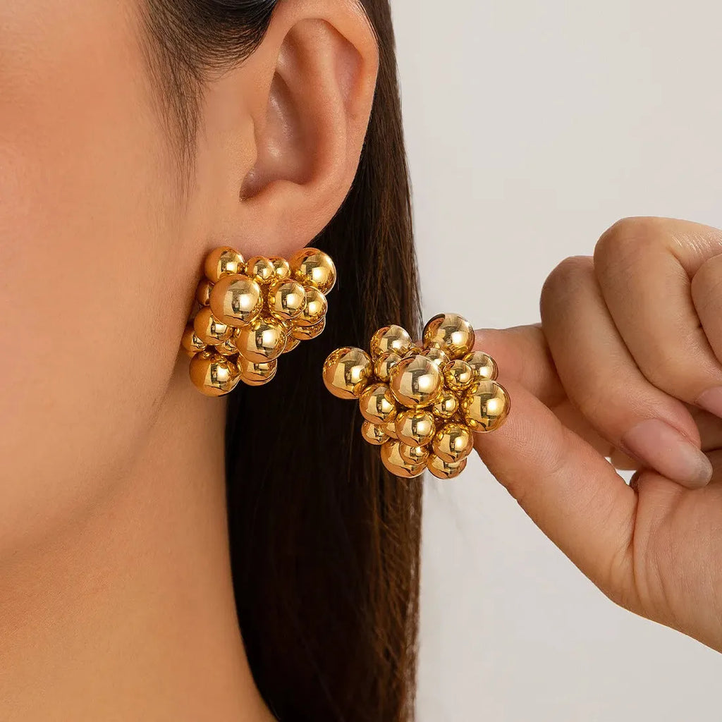 Vintage Geometric Zinc Alloy Metal Ball Stud Earrings for Women Girls 2026