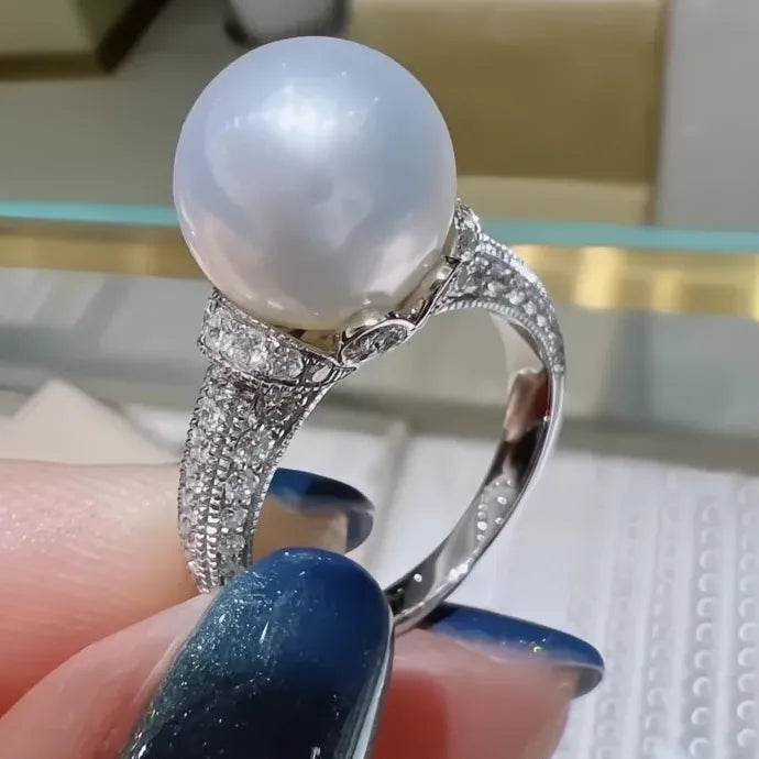Imitation Pearl Ring with Cubic Zirconia Brass Wedding Gift for Women