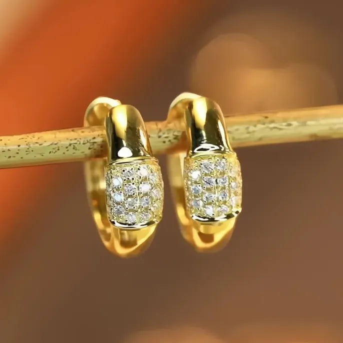 Gold Small Circle Hoop Earrings with Cubic Zirconia for Women Copper Alloy