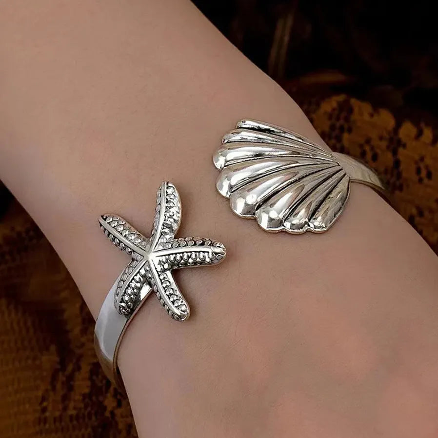 Stainless Steel Sea Star Cuff Bracelet Metal Bangle Vintage Hip Hop Men Women
