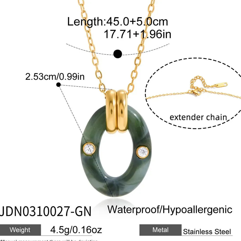 Minimalist Hollow Oval Natural Stone Pendant Necklace Stainless Steel 18k Gold Plated Jewelry