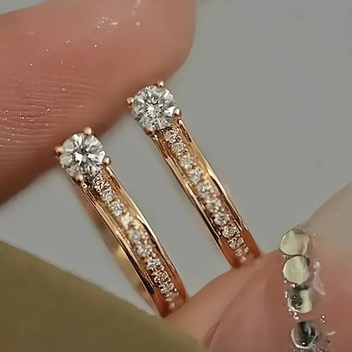 Rose Gold Geometric Copper Alloy Hoop Earrings with Zirconia for Women
