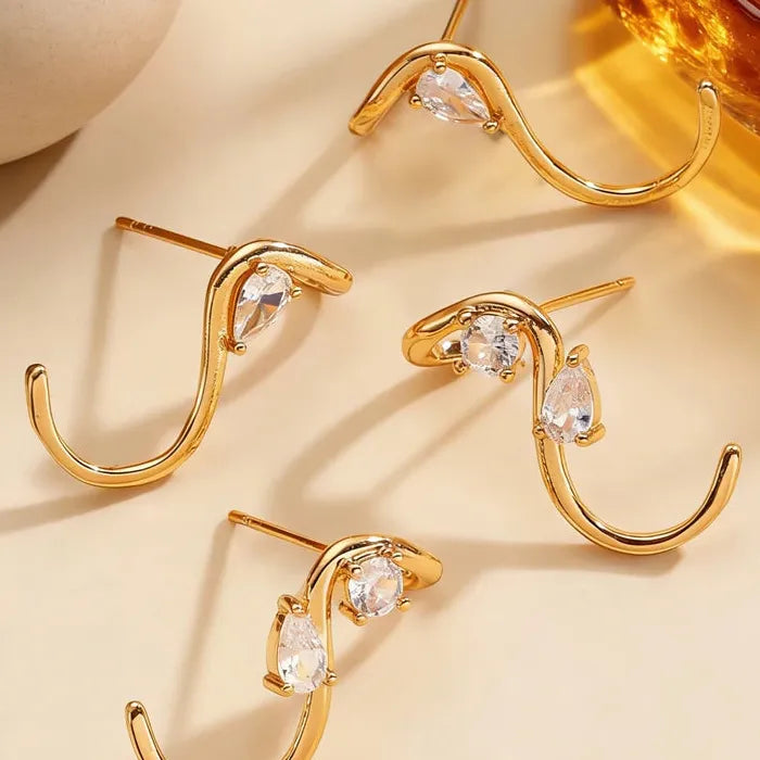 Vintage Water Drop Zircon S-Shaped Stud Earrings for Women Gift