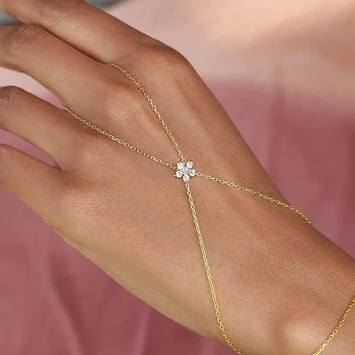 Minimalist Flower Zircon Bracelet for Women Gold Metal Double-Layer Chain Jewelry Charm