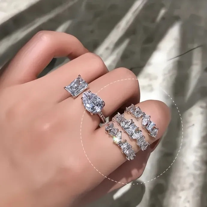 Multi-layer Women’s Geometric Brass CZ Ring Wedding Party Jewelry Gift