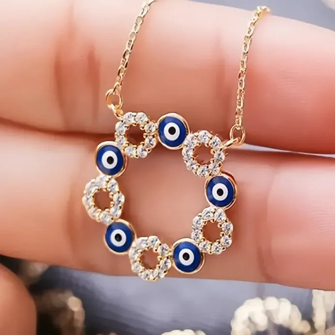 Elegant Lady Circle Pendant Necklace Silver Gold Cubic Zirconia Jewelry
