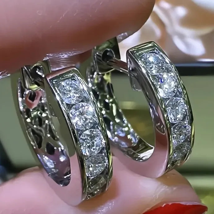 Sparkling Round CZ Copper Alloy Hoop Earrings Geometric Design for Women