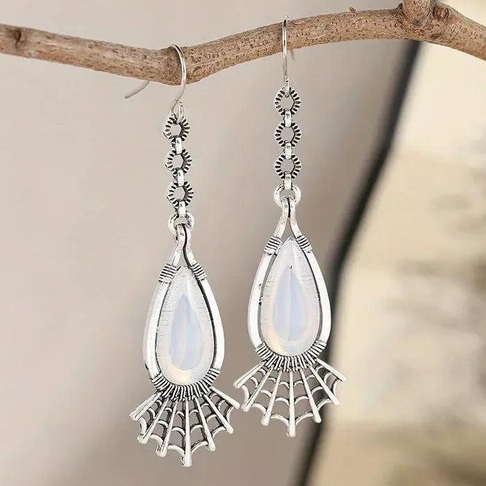 Retro Dream Catcher Pendant Earrings with Synthetic Moonstone Zinc Alloy Jewelry Gift