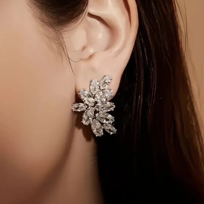 Geometric Cubic Zirconia Stud Earrings in Copper Alloy for Wedding Party