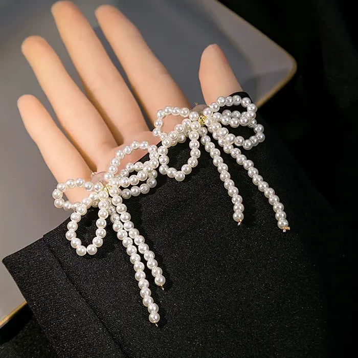 2026 Korea Fashion Pearl Butterfly Bow Drop Earrings for Women Wedding Jewelry