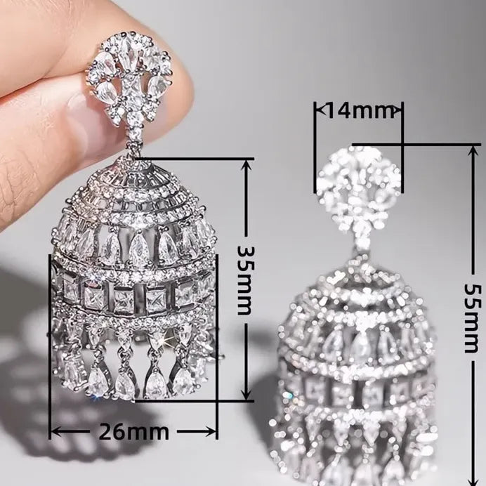 Geometric Silver Drop Earrings with Cubic Zirconia for Women Party Jewelry