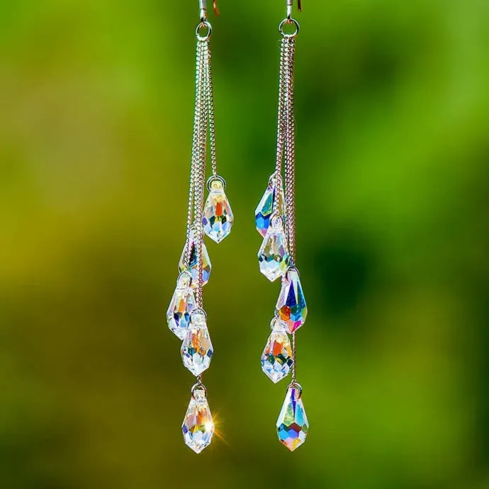 Crystal Water Drop Tassel Earrings for Women Copper Bridal Wedding Jewelry Gifts