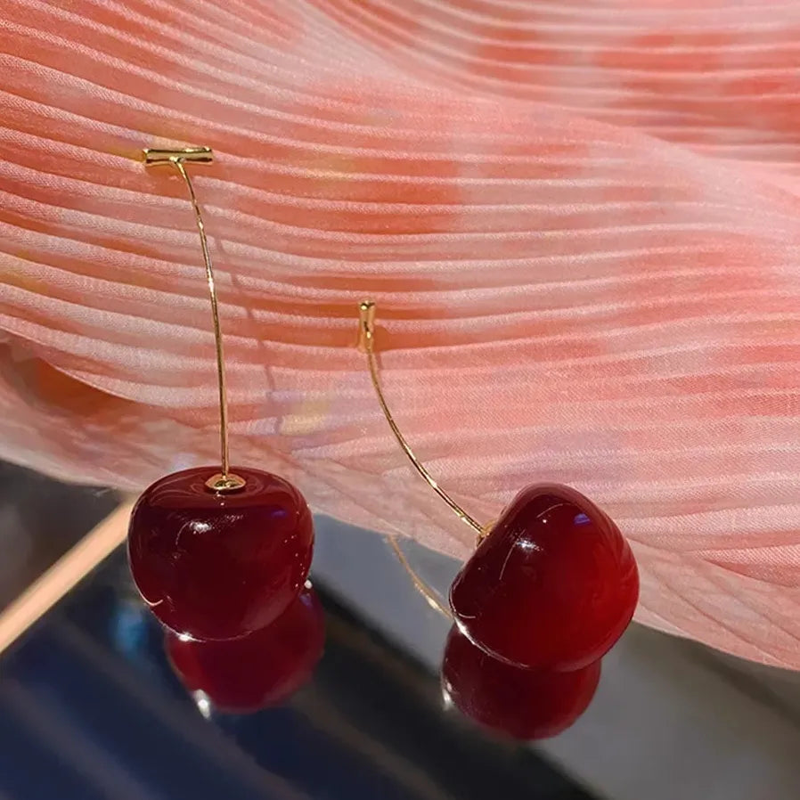 Cute Cherry Fruit Drop Earrings for Women Kpop Jewelry Nature-Inspired Charm