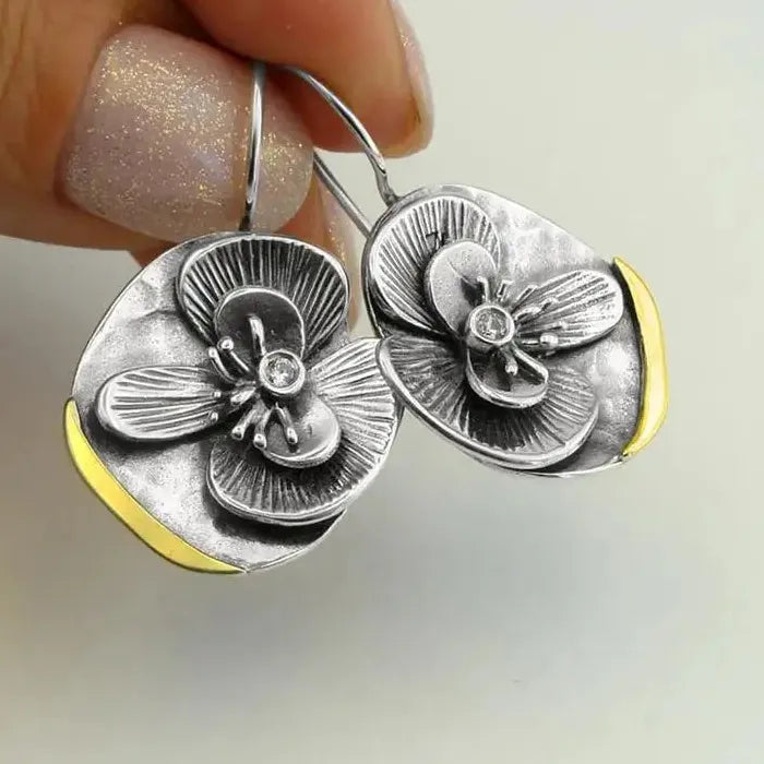Blue Leaf Flower Stud Earrings for Women Zinc Alloy Blue Zircon Enamel Jewelry