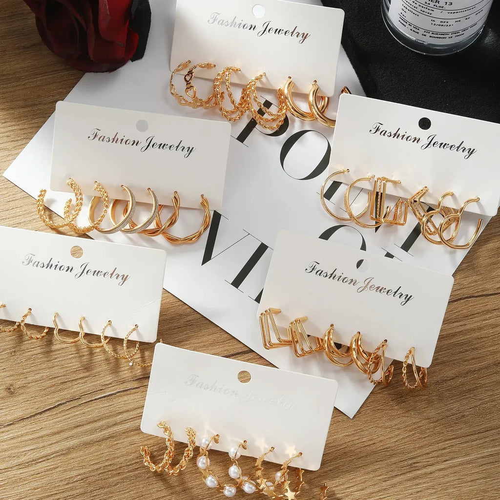 Vintage Geometric Twist Drop Hoop Earrings Set Zinc Alloy Jewelry Gifts