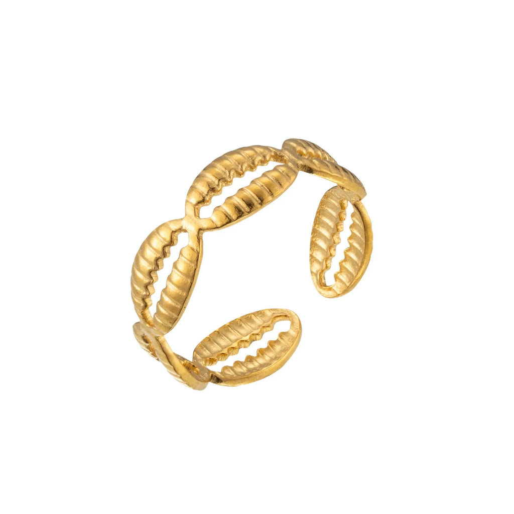 18K Gold Color Geometric Wide Stainless Steel Waterproof Ring for Women Jewelry