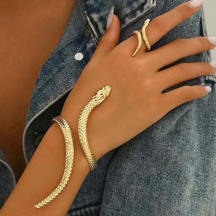 Vintage Adjustable Gold Snake Bracelets Punk Jewelry for Women Men Unisex