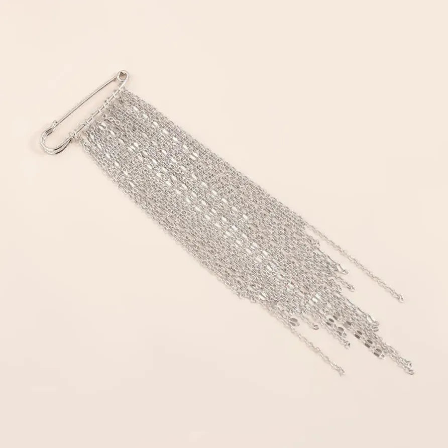 Silver Long Tassel Zinc Alloy Punk Style Brooch Pin for Women