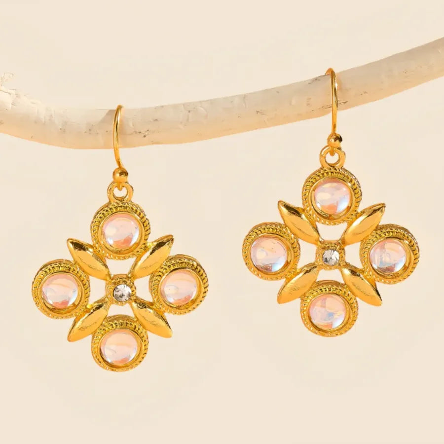 Elegant White Moonstone Snowflake Pendant Drop Earrings for Women Christmas Jewelry