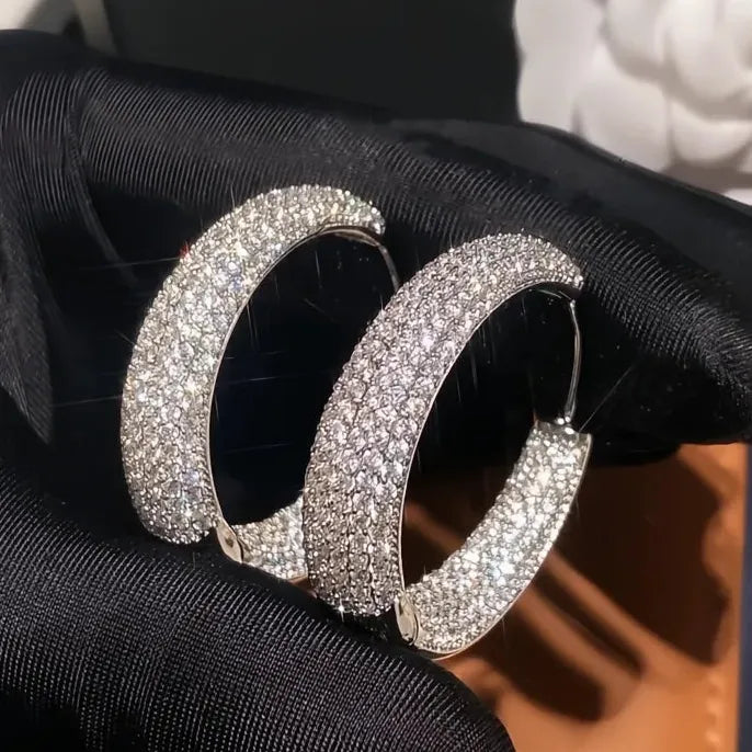 Fashion Shining Round Hoop Earrings for Women with Cubic Zirconia Party Jewelry Luxury Accessories