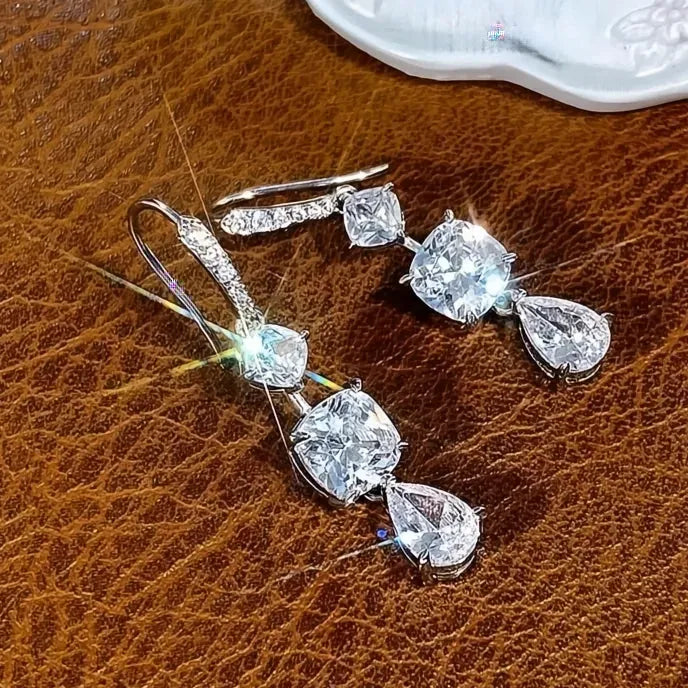Trendy Geometric Wedding Dangle Earrings for Women with Sparkling Cubic Zirconia Drop Jewelry Copper Alloy
