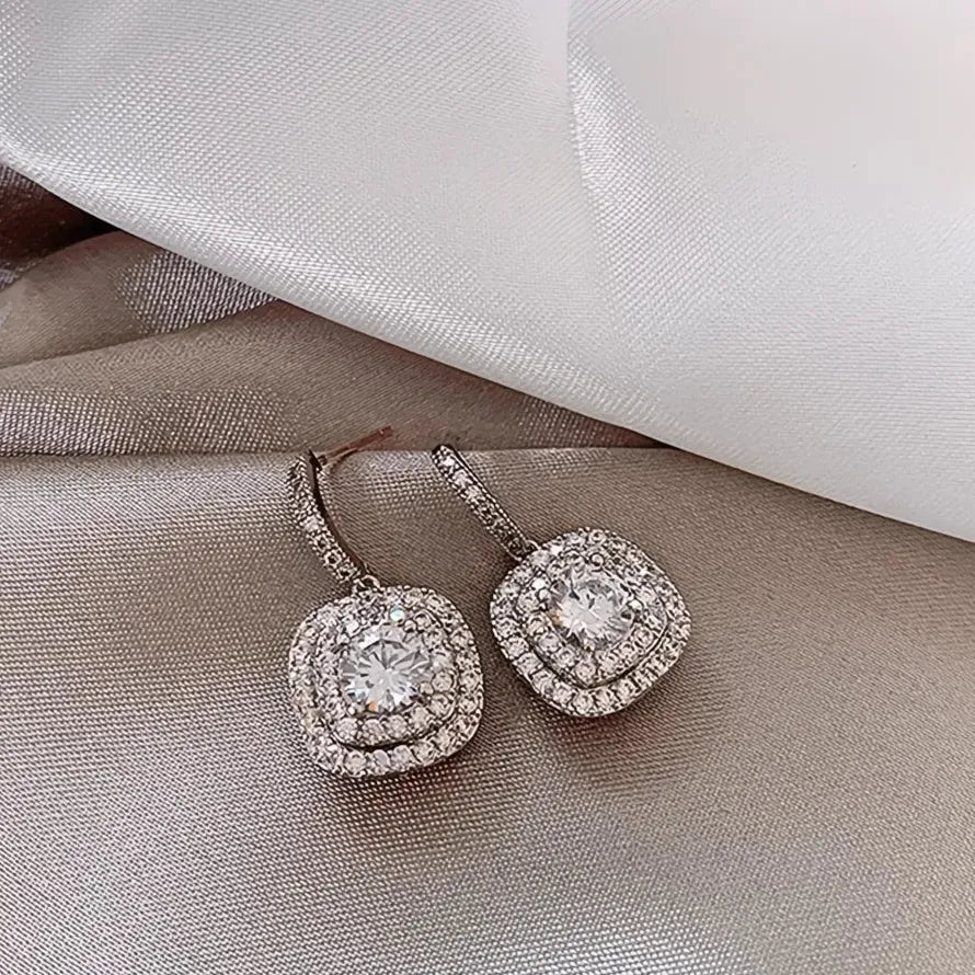 Women's Geometric Cubic Zirconia Silver Dangle Earrings Wedding Jewelry