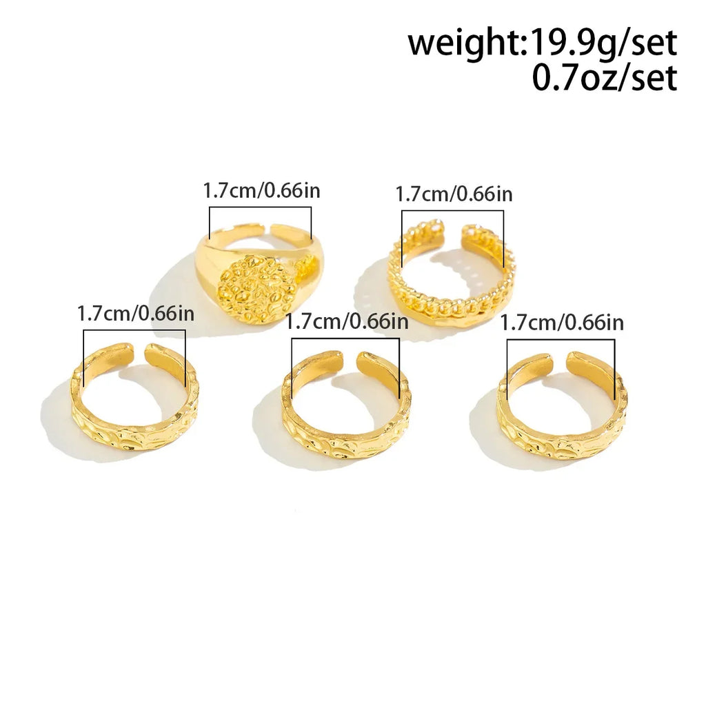 5Pcs Adjustable Zinc Alloy Punk Geometric Dome Finger Ring Set for Women