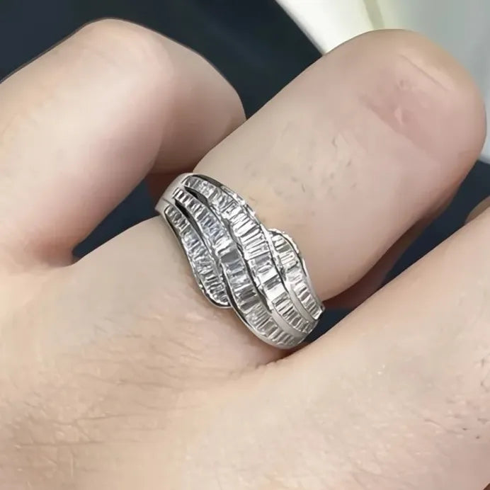 Geometric Cubic Zirconia Wedding Band Ring for Women Gold & Silver Tone