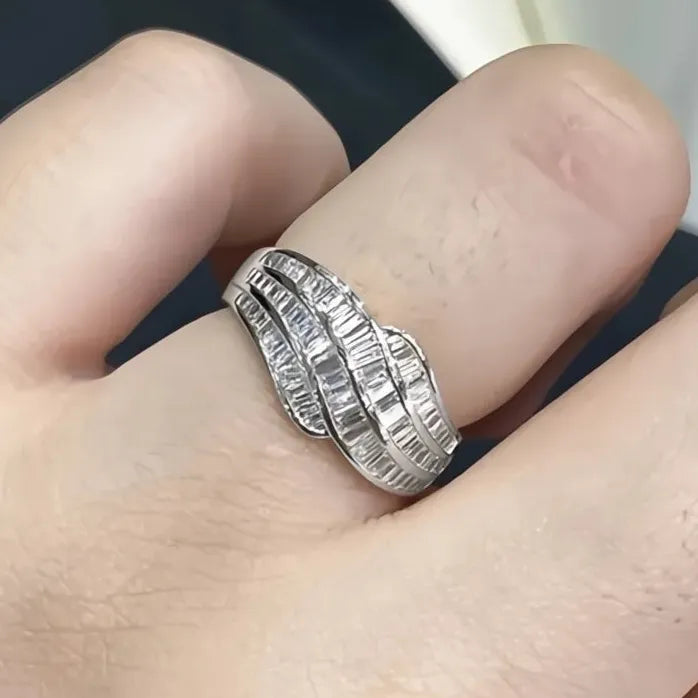 Geometric Gold Silver Wedding Band Ring for Women with Zirconia Jewelry
