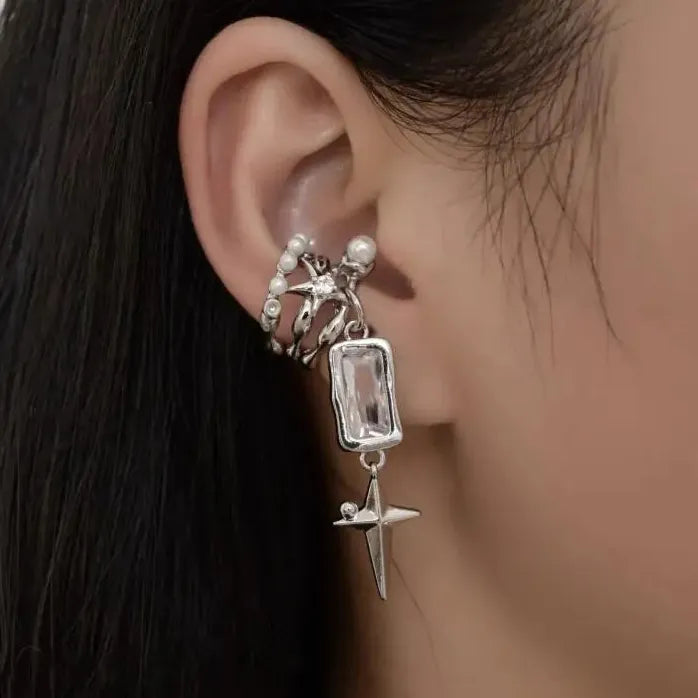 Star Zircon Copper Clip-On Star Earrings for Women Men Punk Gothic Luxury
