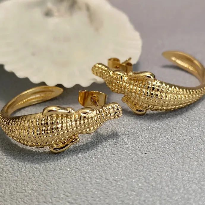 Alloy Crocodile Alligator Stud Earrings Women Punk Animal Jewelry Gifts