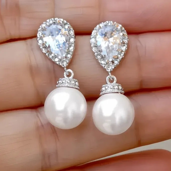 Luxury Flower Pearl Stud Earrings with Copper Alloy & CZ Stone