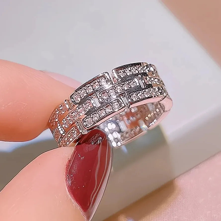 Geometric Cubic Zirconia Engagement Ring for Women Brass Wedding Band