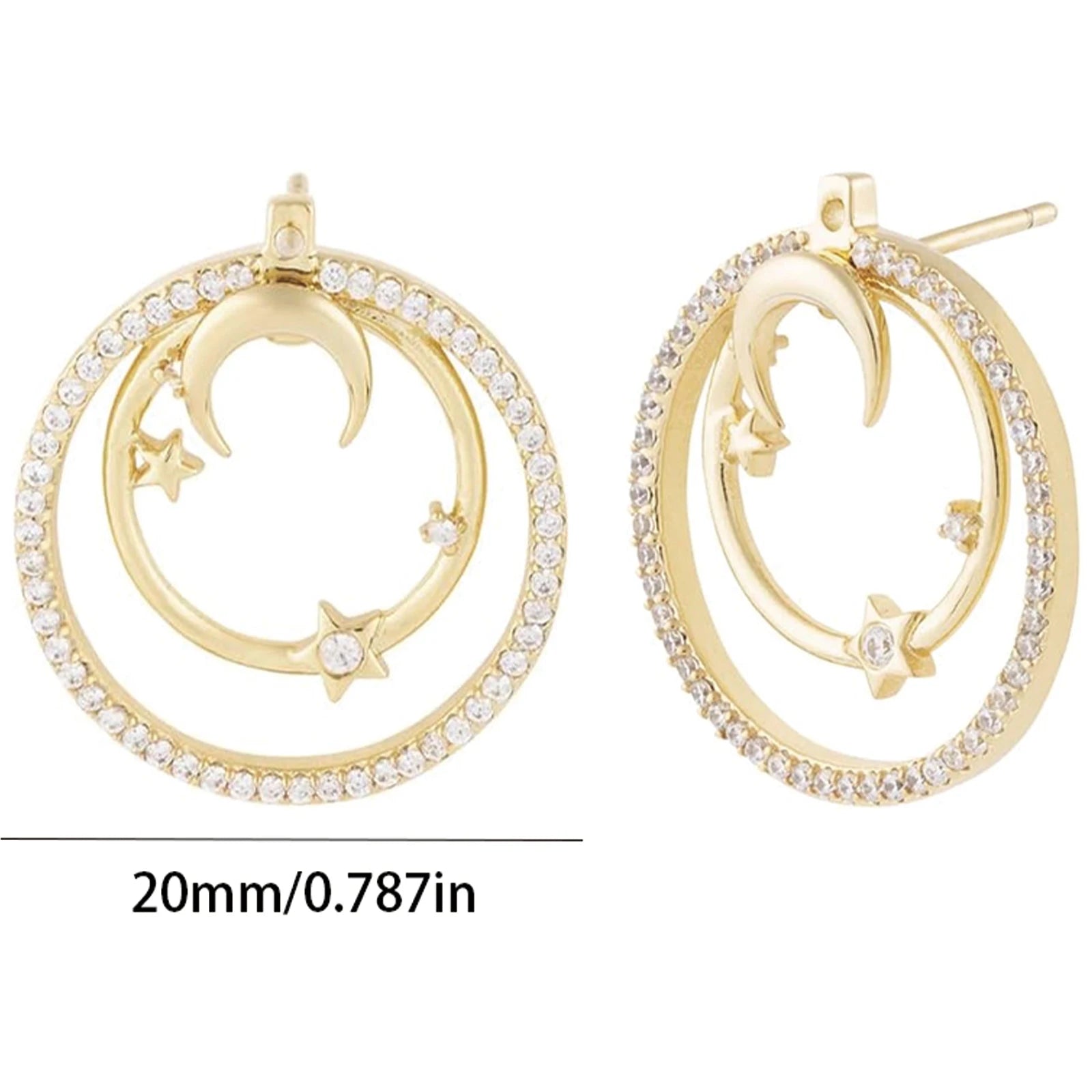 925 Sterling Silver Double Circle Stud Earrings – Synthetic Zirconia Unisex Men Women