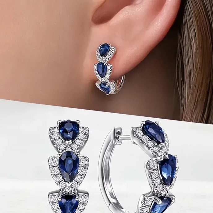Luxury Blue Cubic Zirconia Geometric Hoop Earrings for Women Wedding Party Gift