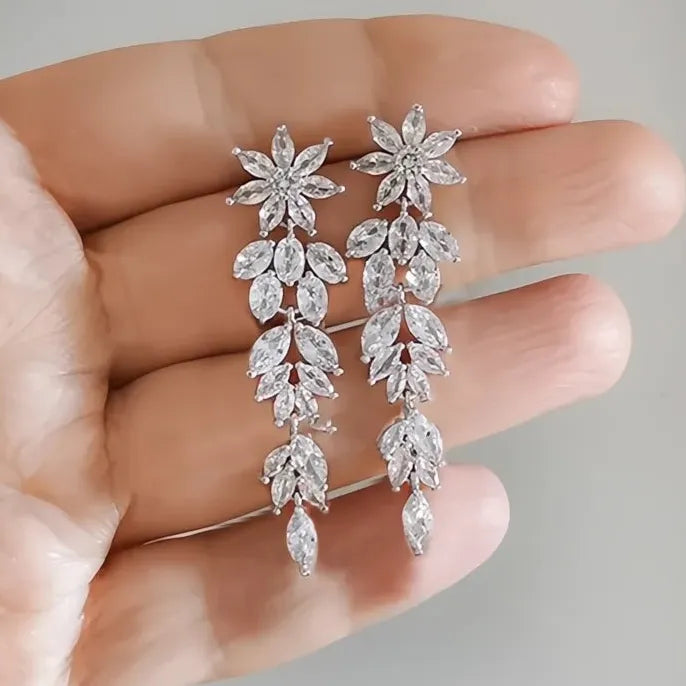 Geometric Cubic Zirconia Drop Earrings for Bridal Wedding Luxury