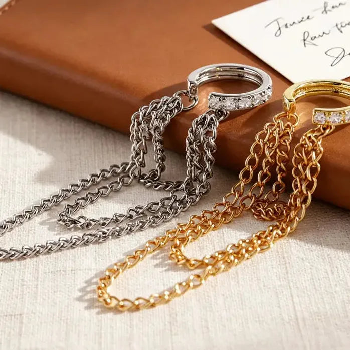 Temperament Tassel Long Clip Earrings for Women Zircon C-Shaped Chain Jewelry Trendy