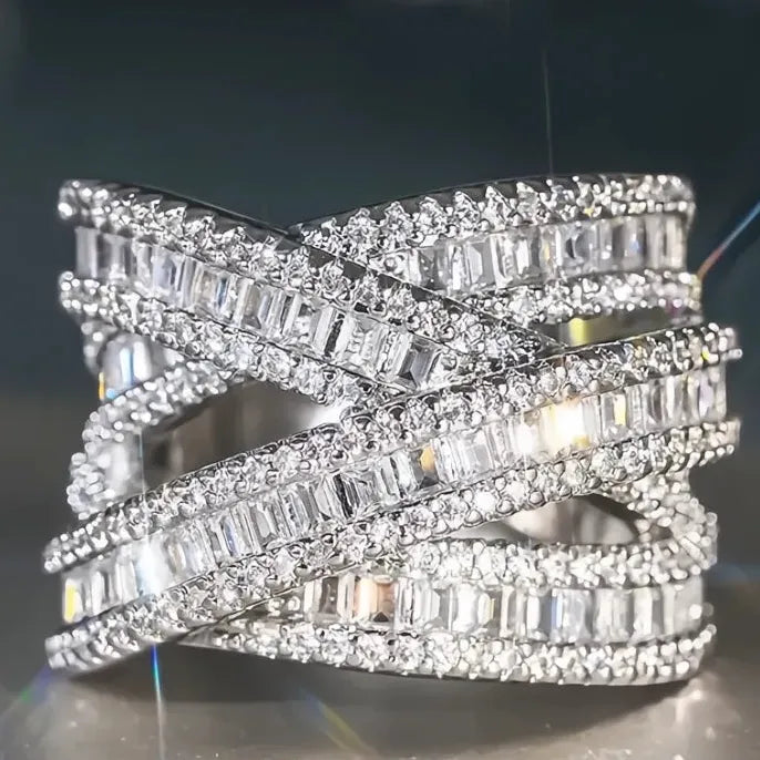 Women’s Brass Cross Cocktail Ring with Cubic Zirconia Luxury Party Jewelry