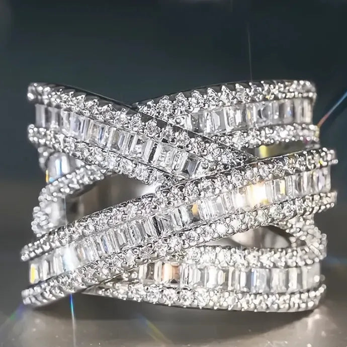 Women’s Luxury Cubic Zirconia Brass Cross Ring Party Jewelry Cocktail Ring