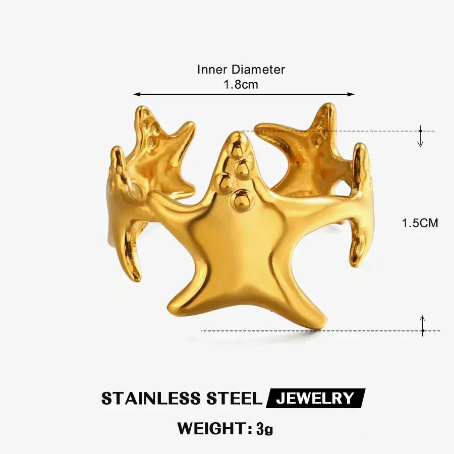 Personalized Stainless Steel Starfish Open Ring Unisex Beach Jewelry Gift